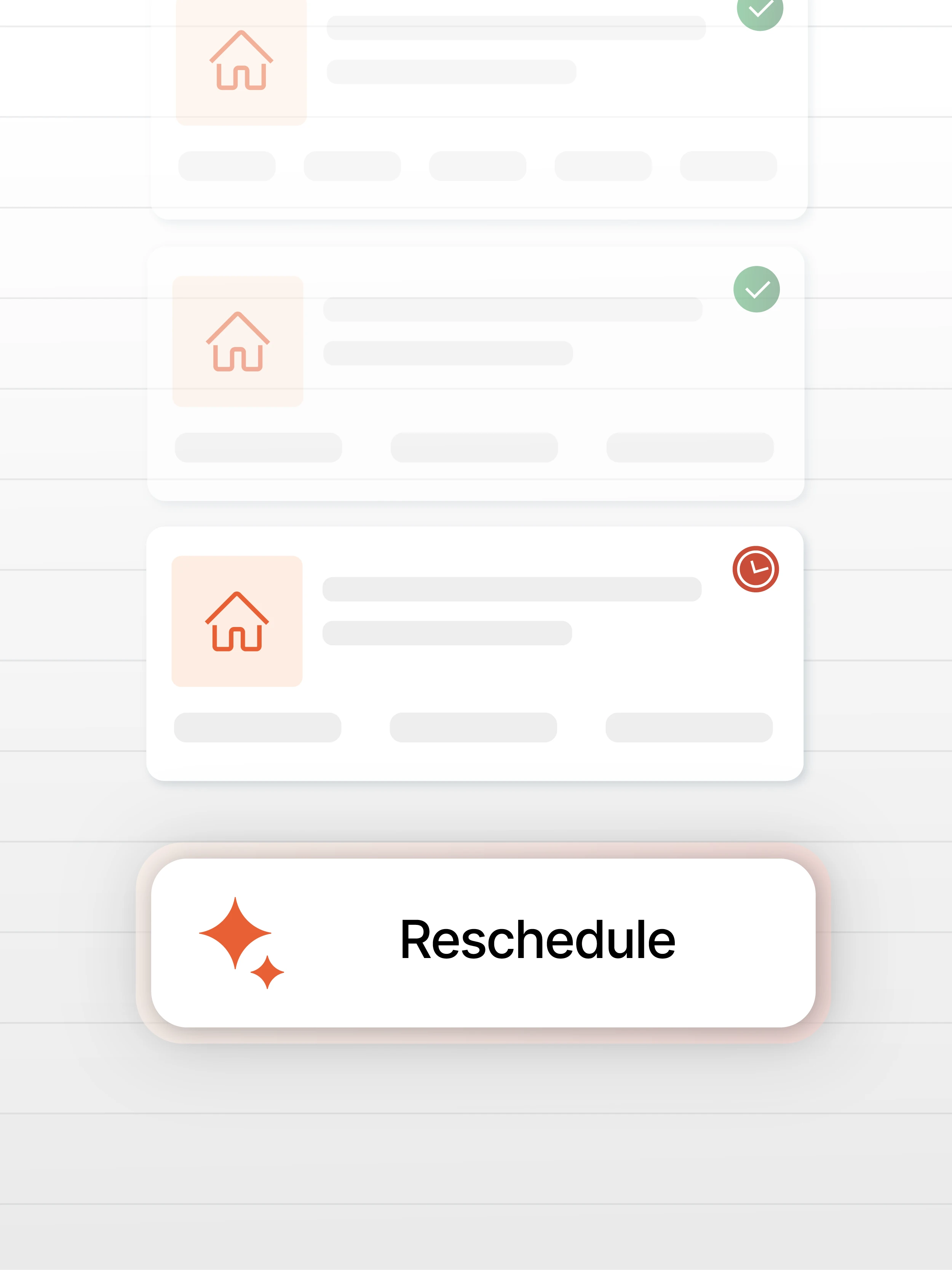 Task interface with home visit icons and a 'Reschedule' button, illustrating real-time care coordination